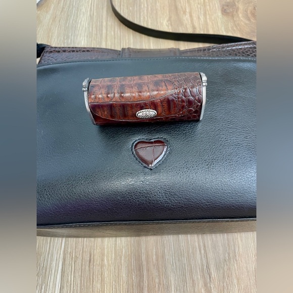 BRIGHTON Black Pebble Leather & Brown Croc Medium Shoulder Bag FREE GIFT - Picture 3 of 8